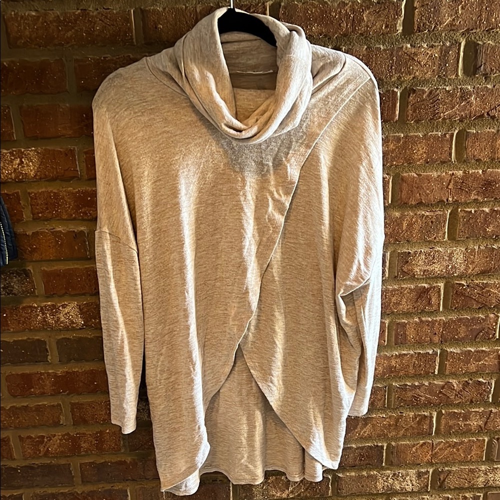 Light Beige Cowl Neck Tunic Sweater